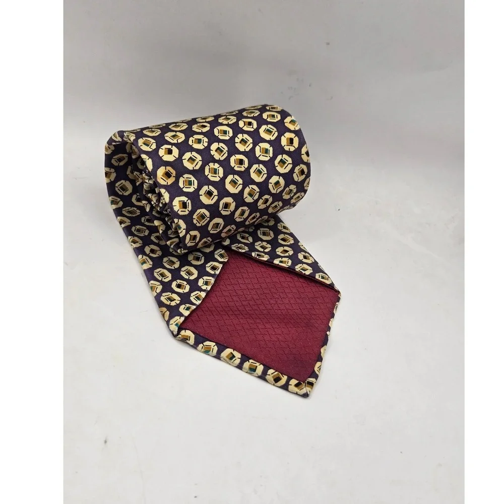 Christian Dior Monsieur Necktie Mens OS Purple Gold Geometric Silk Vintage 90s